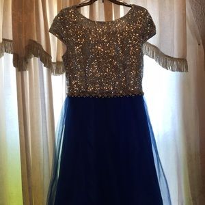 Blue and silver prom dress